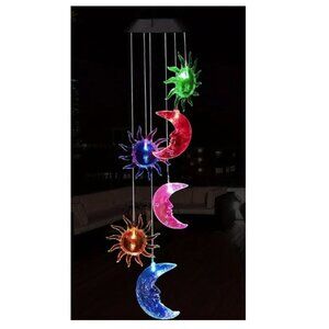 Solar Color Changing LED Sun and Moon Wind Chimes.